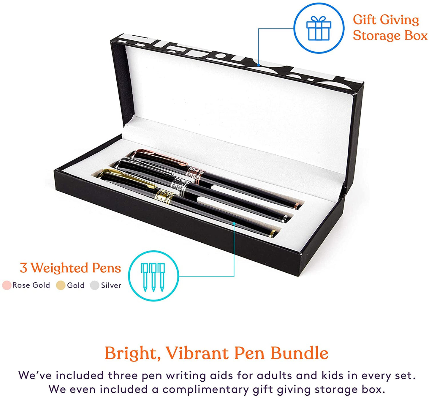 Weighted Pens for Hand Tremors, Low Dexterity, Poor Grip Strength, 3 Pack with Storage Box