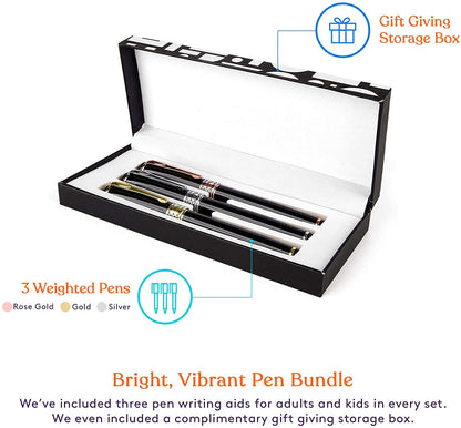 Weighted Pens for Hand Tremors, Low Dexterity, Poor Grip Strength, 3 Pack with Storage Box