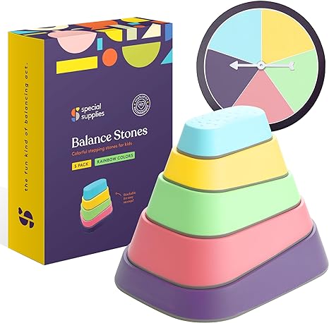 Stepping Stones for Kids Indoor and Outdoor Balance Blocks Promote Coordination, Balance Strength Child Safe Rubber, Non-Slip Edging 5 Set