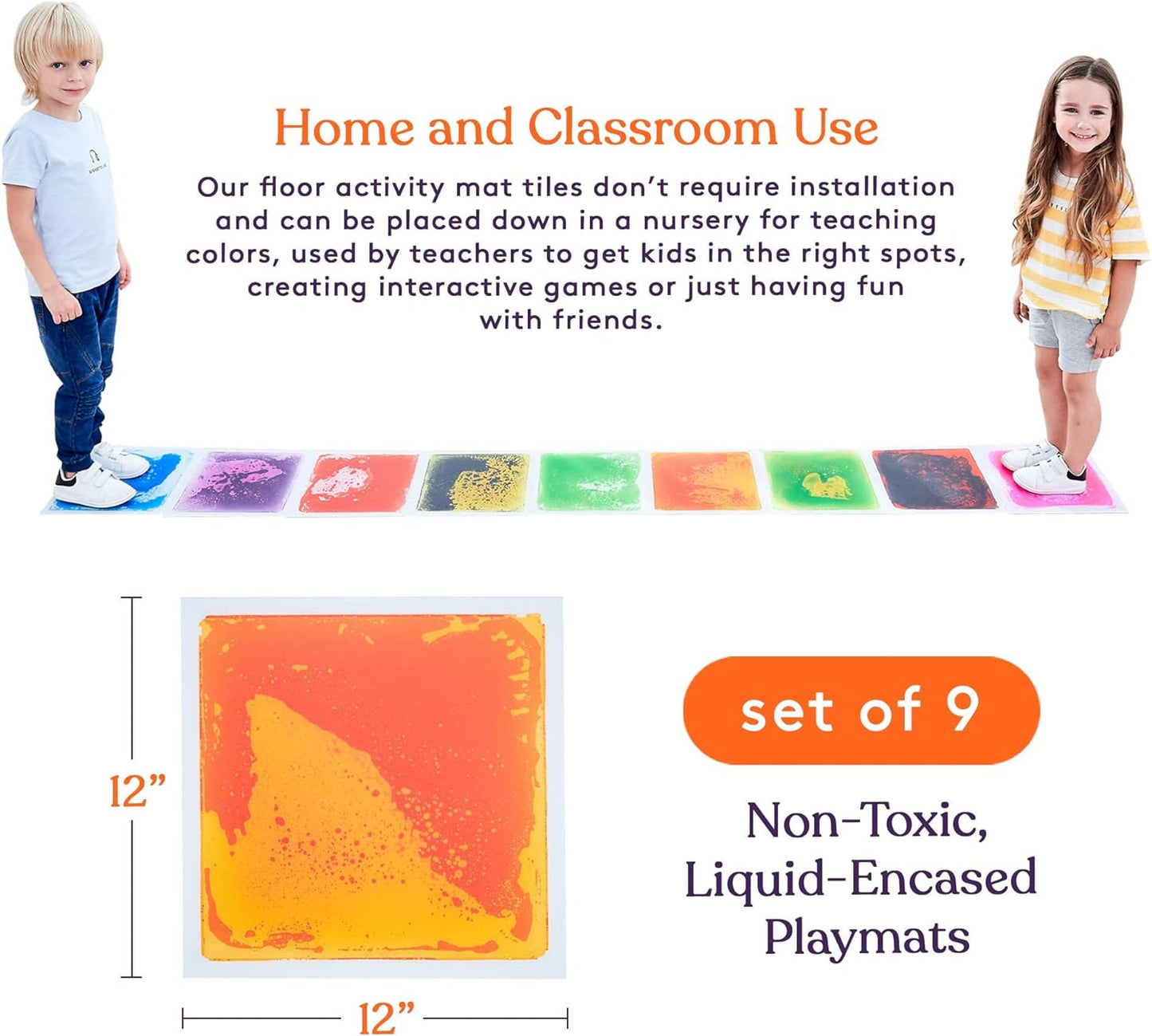 Square Floor Liquid Tiles for Kids, Set of 9