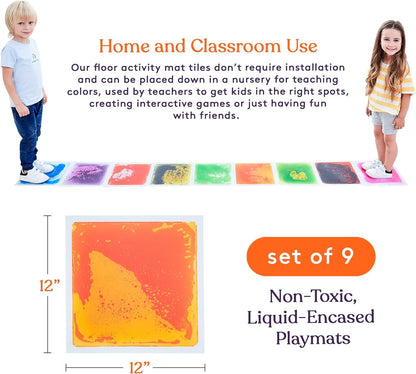 Square Floor Liquid Tiles for Kids, Set of 9