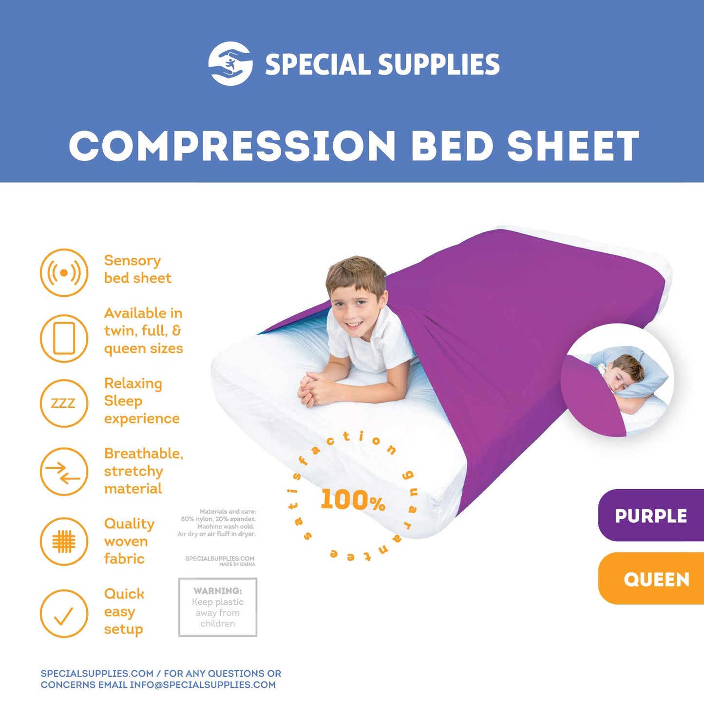 Sensory Bed Sheet for Kids Compression Alternative to Weighted Blankets - Purple