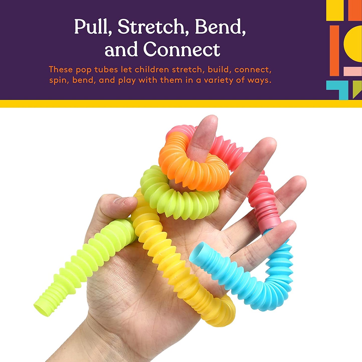 Special Supplies 30-Pack Fun Pull and Stretch Tubes for Kids - Pop, Bend, Build, and Connect Toy, Provide Tactile and Auditory Sensory Play, Colorful, Heavy-Duty Plastic (TINY)