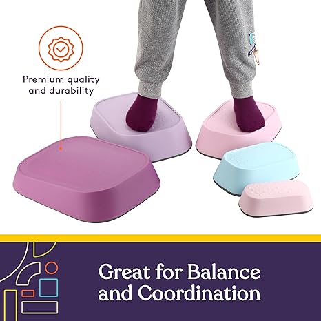 Stepping Stones for Kids 5 Set Indoor and Outdoor Balance Blocks Promote Coordination, Balance Strength Child Safe Rubber, Non-Slip Edging