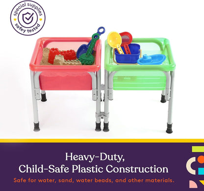 Sensory Activity Table for Kids and Toddlers with 2 Plastic Buckets, Easy Build Frame, and 7 Beach Toys for Interactive, Hands-On Learning Water, Sand, and STEM Play