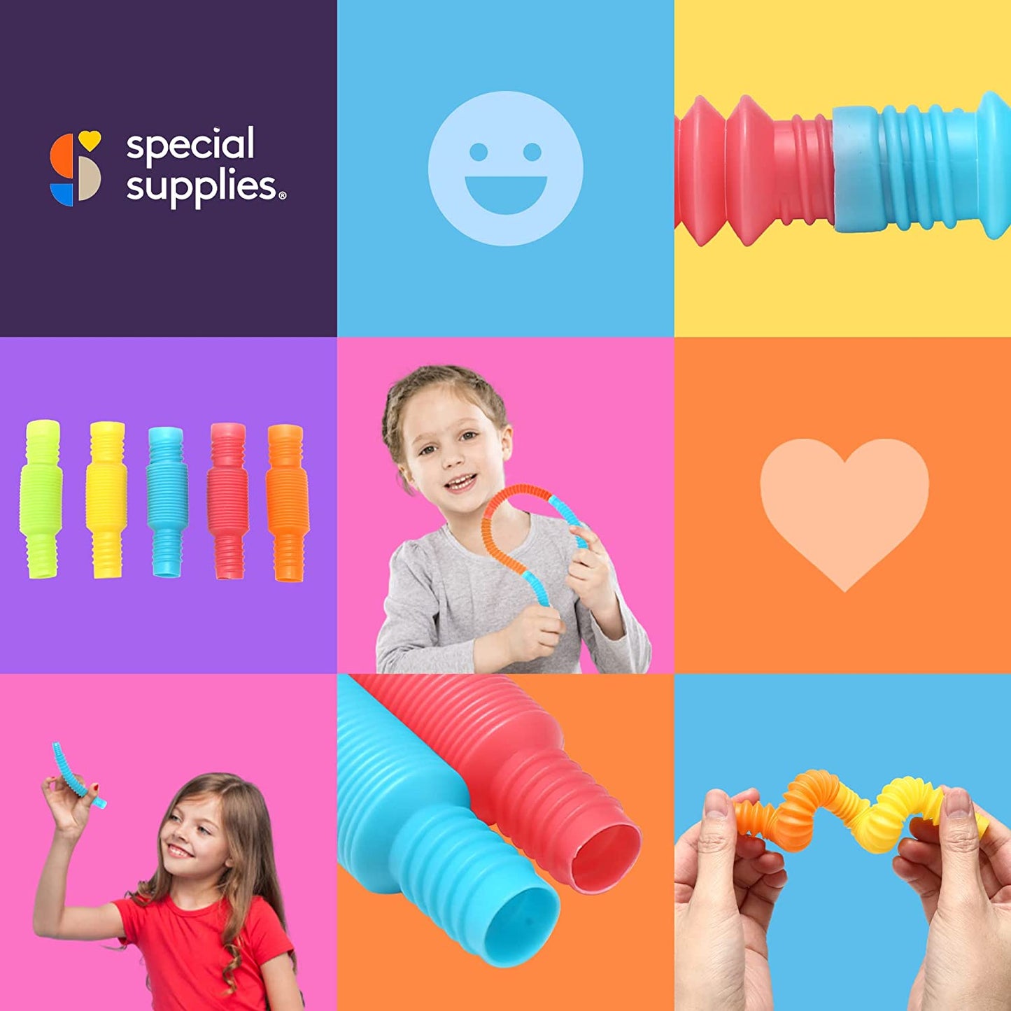 Special Supplies 30-Pack Fun Pull and Stretch Tubes for Kids - Pop, Bend, Build, and Connect Toy, Provide Tactile and Auditory Sensory Play, Colorful, Heavy-Duty Plastic (TINY)