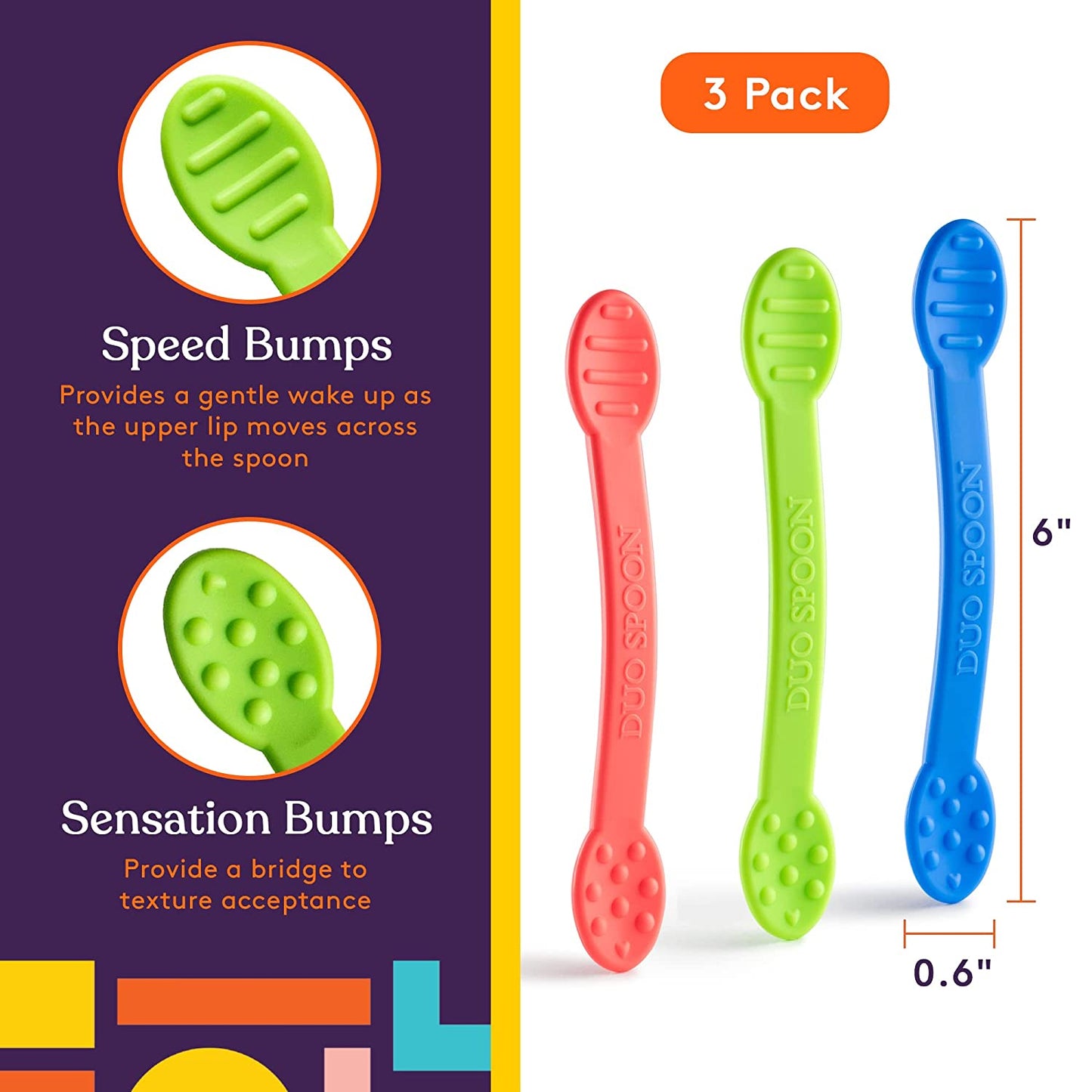 Duo Spoon 3-Pack - Pink, Blue, Green