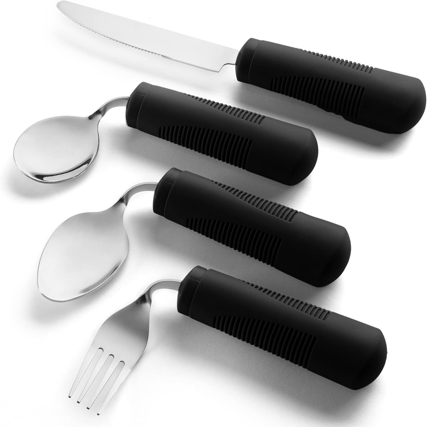 Adaptive Utensils - Weighted and Bendable 6 oz. Arthritis Aid Silverware - Easy Grip for Shaking, Elderly & Trembling Hands - Stainless Steel Spoons, Fork & Knife - Black