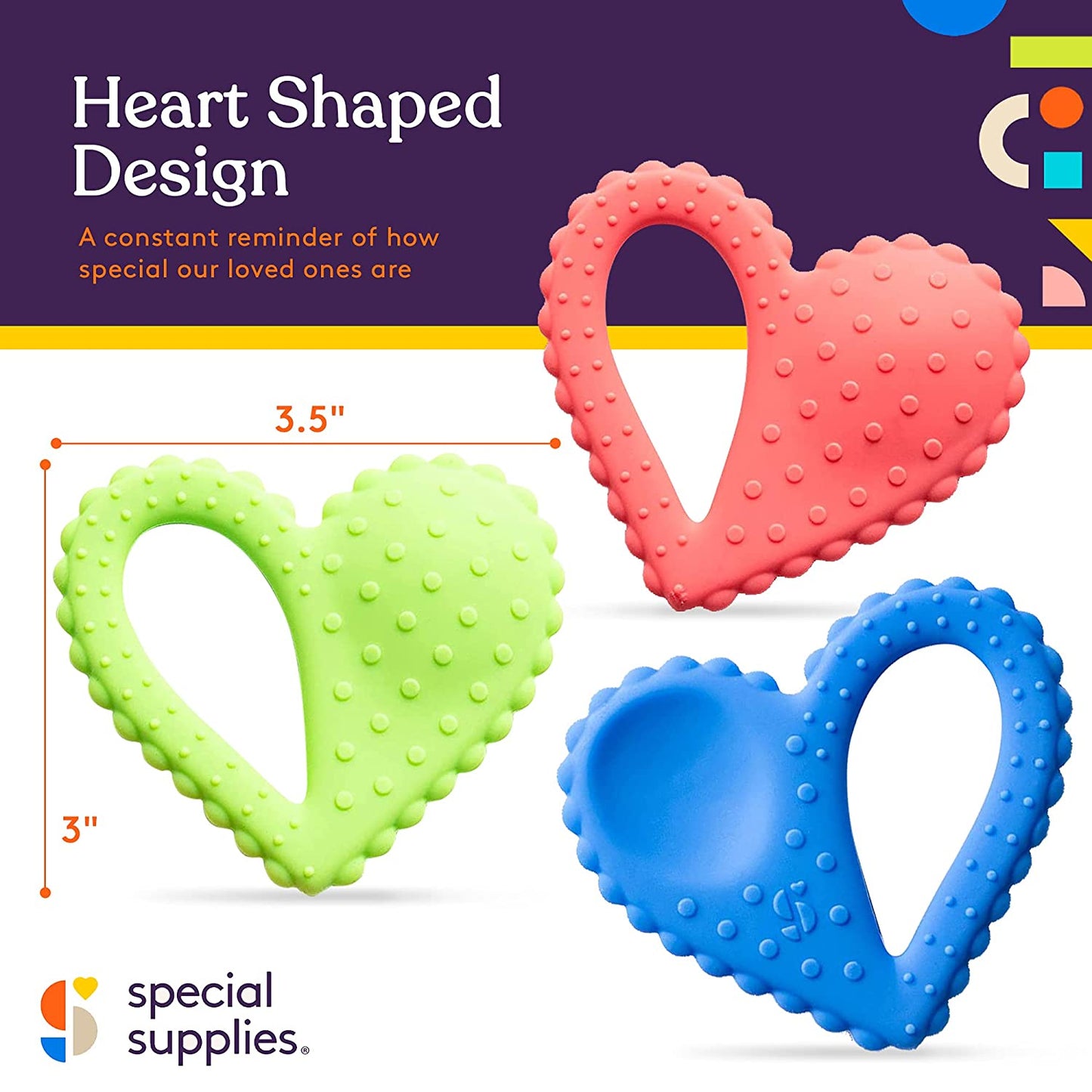 Teether-Heart Spoon 3-Pack- Pink, Blue, Green