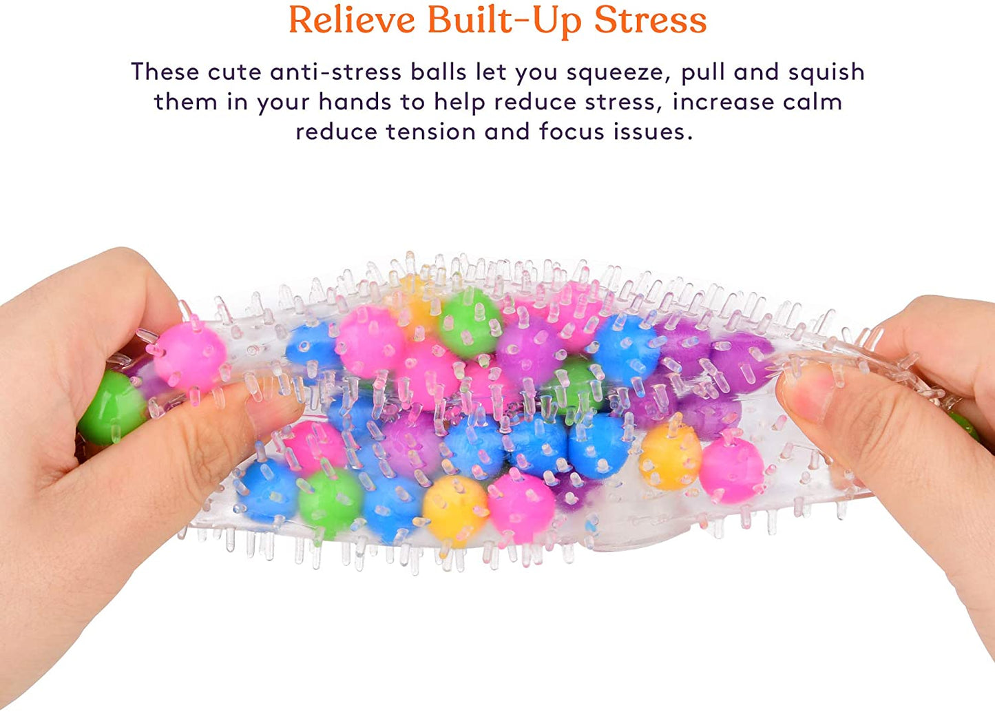 Squishy Spiky Stress Ball (4-Pack) Color Sensory Toy Fun for Kids and Adults