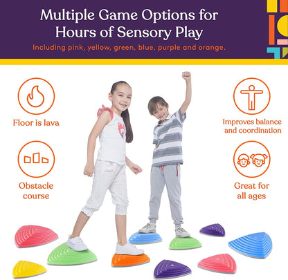 Stepping Balance Stones for Kids in Primary Colors by Special Supplies - 10 Piece Set