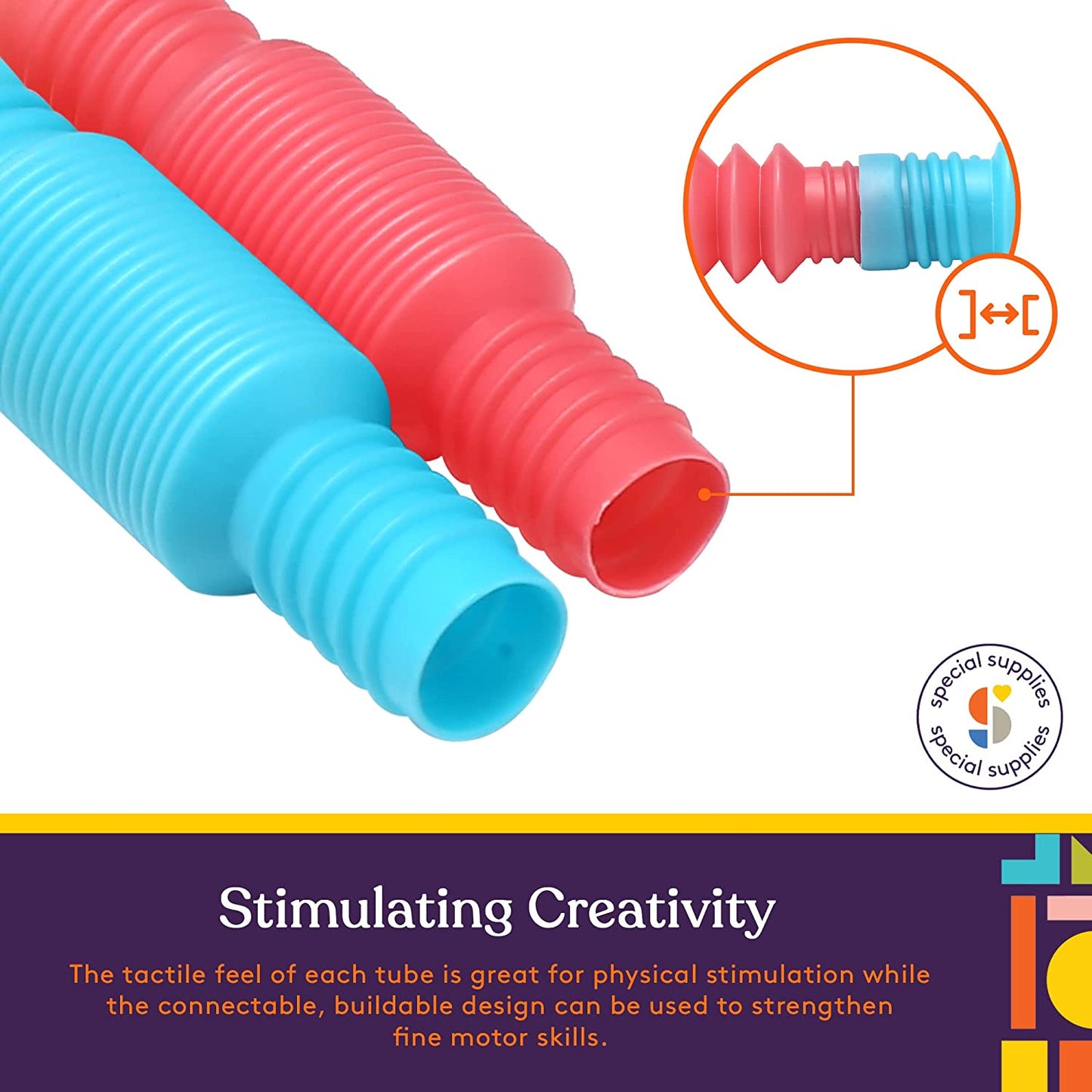 Special Supplies 30-Pack Fun Pull and Stretch Tubes for Kids - Pop, Bend, Build, and Connect Toy, Provide Tactile and Auditory Sensory Play, Colorful, Heavy-Duty Plastic (TINY)