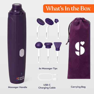 Special Supplies TheraVibe Point Massager, Rechargeable Handheld Targeted Massage- Vibration Massager with 6 Silicone Massage Tips, 3 Settings, USB Charging Cable and Travel Bag