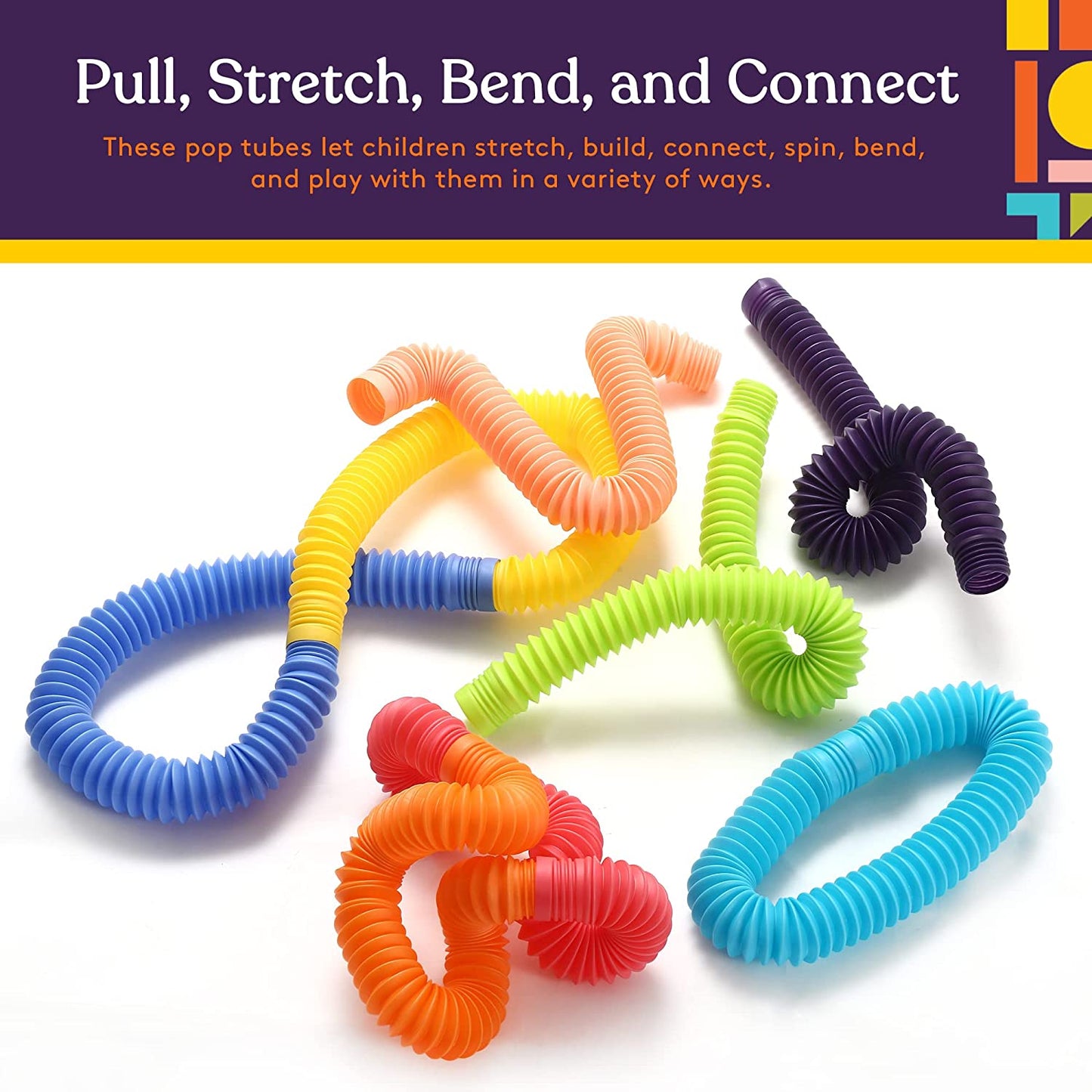 Special Supplies 8-Pack Fun Pull and Stretch Tubes for Kids - Pop, Bend, Build, and Connect Toy, Provide Tactile and Auditory Sensory Play, Colorful, Heavy-Duty Plastic (HUGE)