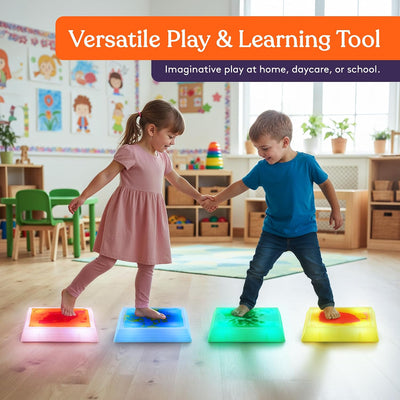 Special Supplies Liquid Gel LED Stepping Stones for Kids - Light-Up Circle Balance Blocks - Promote Coordination, Balance, Strength for Toddlers & Children - Durable Non-Slip Rubber, Safe Indoor & Outdoor Play - 4 Pack