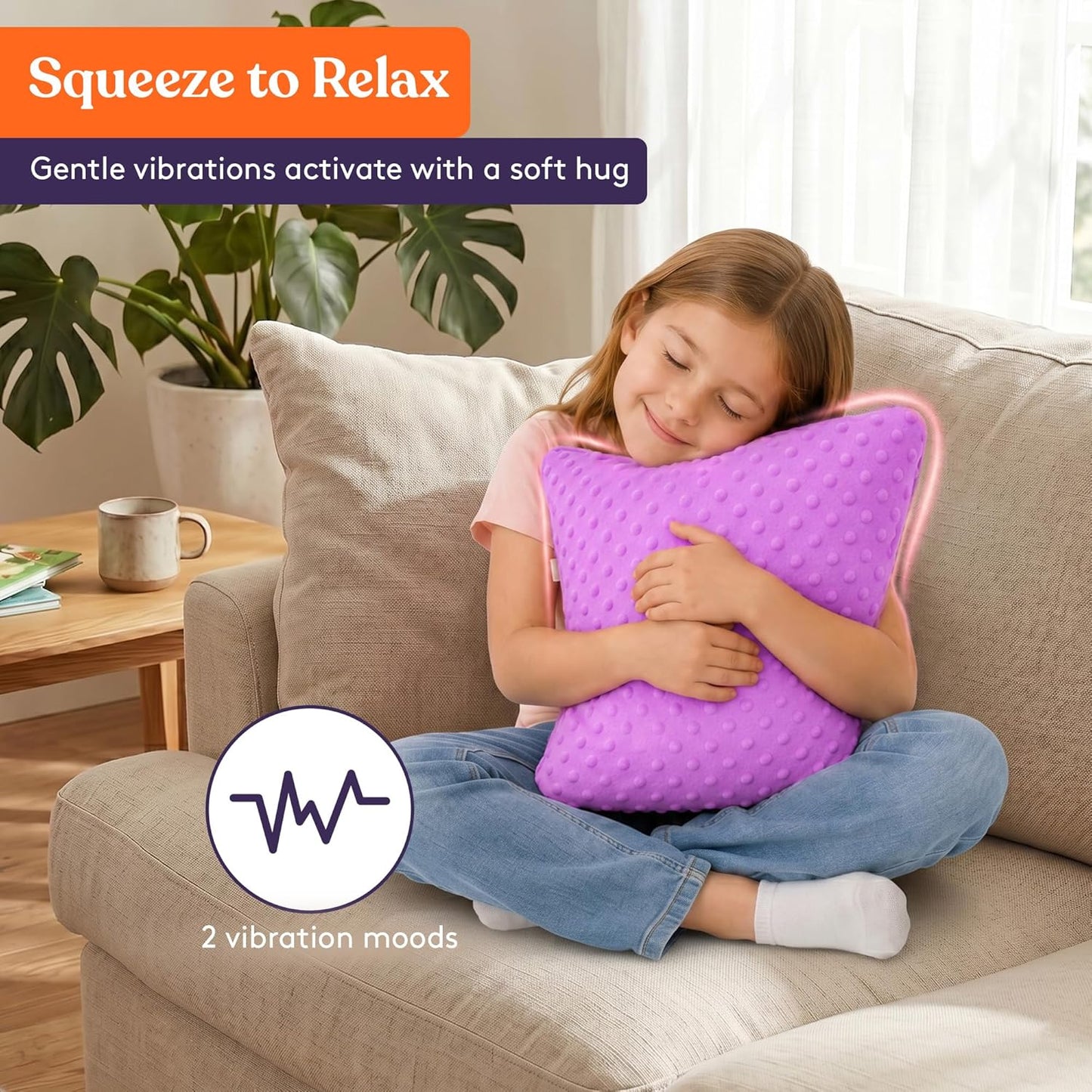 Sensory Vibrating Pillow for Kids and Adults 12" Plush Velvet Soft Cover with Textured Therapy Stimulation  HUG TO ACTIVATE   Purple