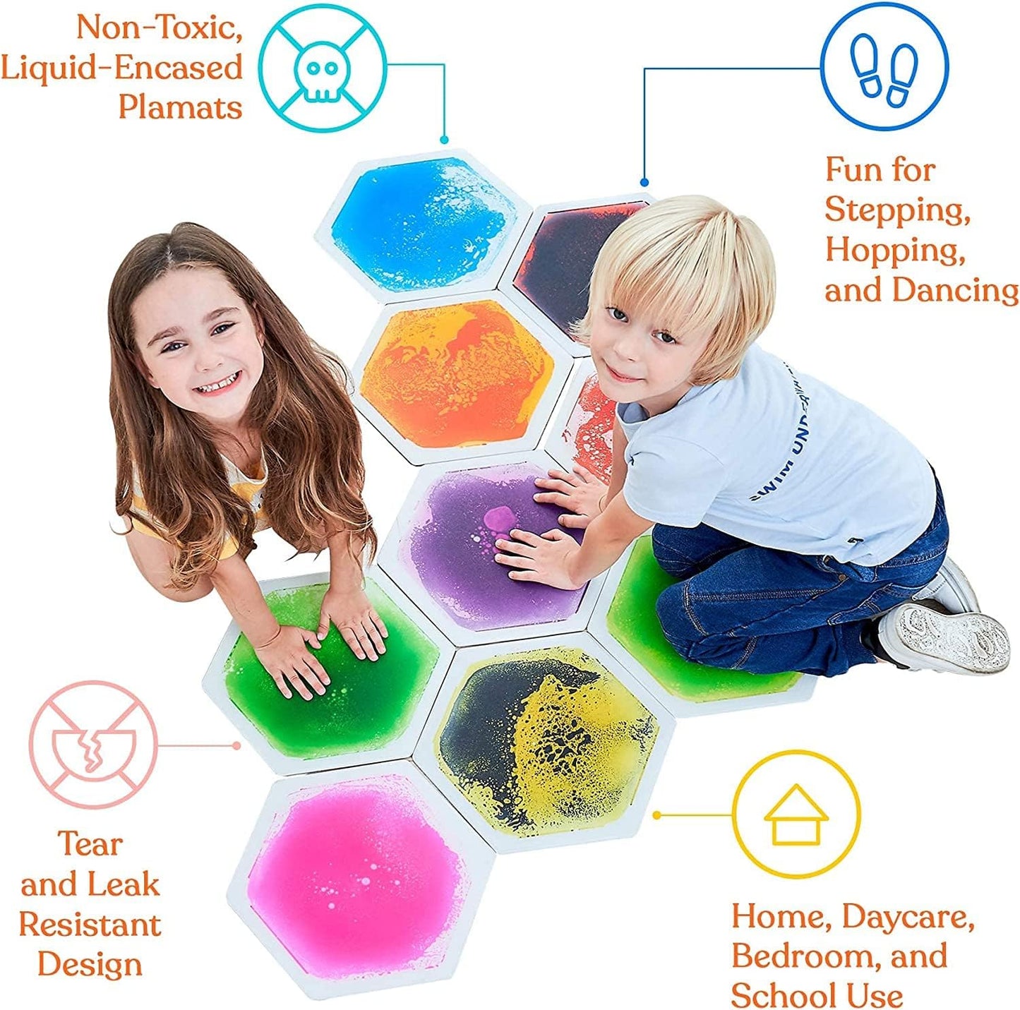 Hexagon Floor Liquid Tiles for Kids, Set of 9