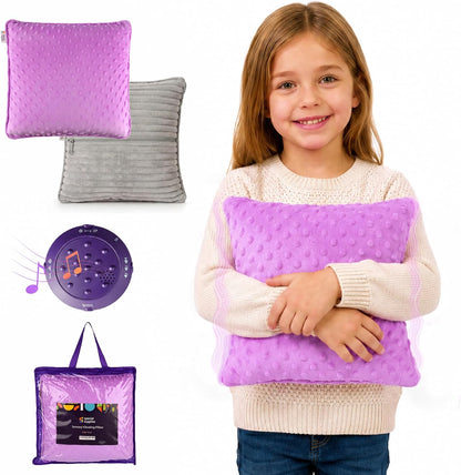 Sensory Vibrating Pillow for Kids and Adults 12" Plush Velvet Soft Cover with Textured Therapy Stimulation  HUG TO ACTIVATE   Purple