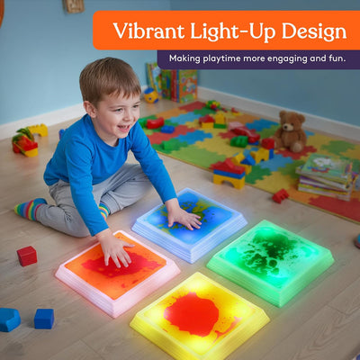 Special Supplies Liquid Gel LED Stepping Stones for Kids - Light-Up Circle Balance Blocks - Promote Coordination, Balance, Strength for Toddlers & Children - Durable Non-Slip Rubber, Safe Indoor & Outdoor Play - 4 Pack