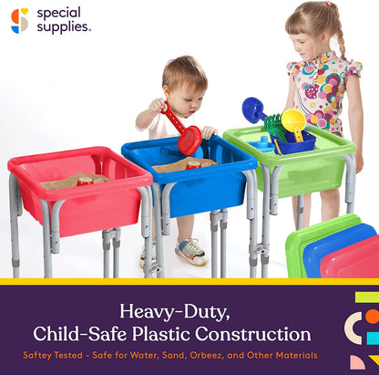 Sensory Activity Table for Kids and Toddlers with 3 Plastic Buckets and 7 Beach Toys