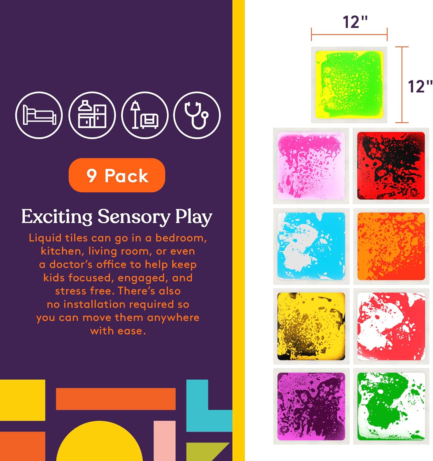 Square Floor Liquid Tiles for Kids, Set of 9