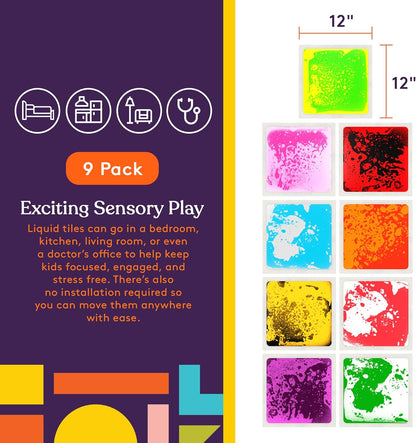 Square Floor Liquid Tiles for Kids, Set of 9