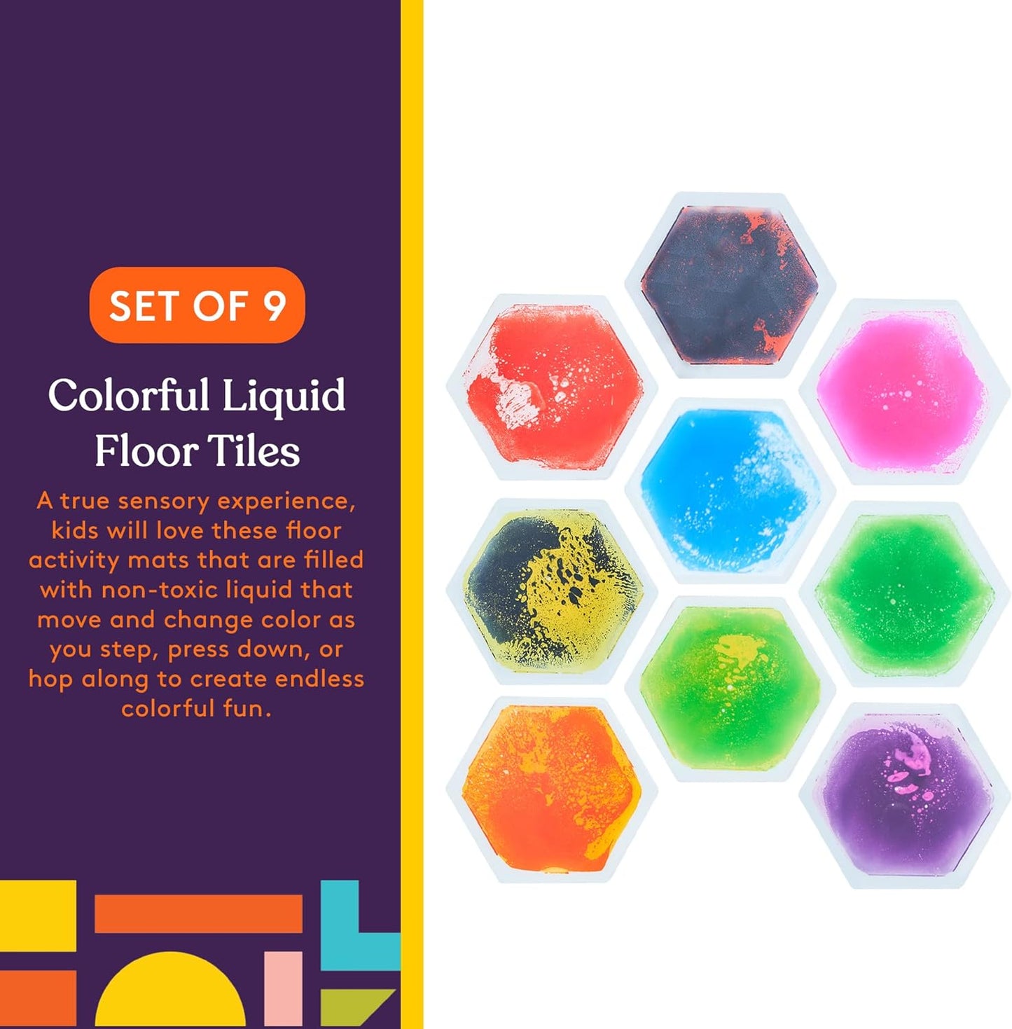 Hexagon Floor Liquid Tiles for Kids, Set of 9