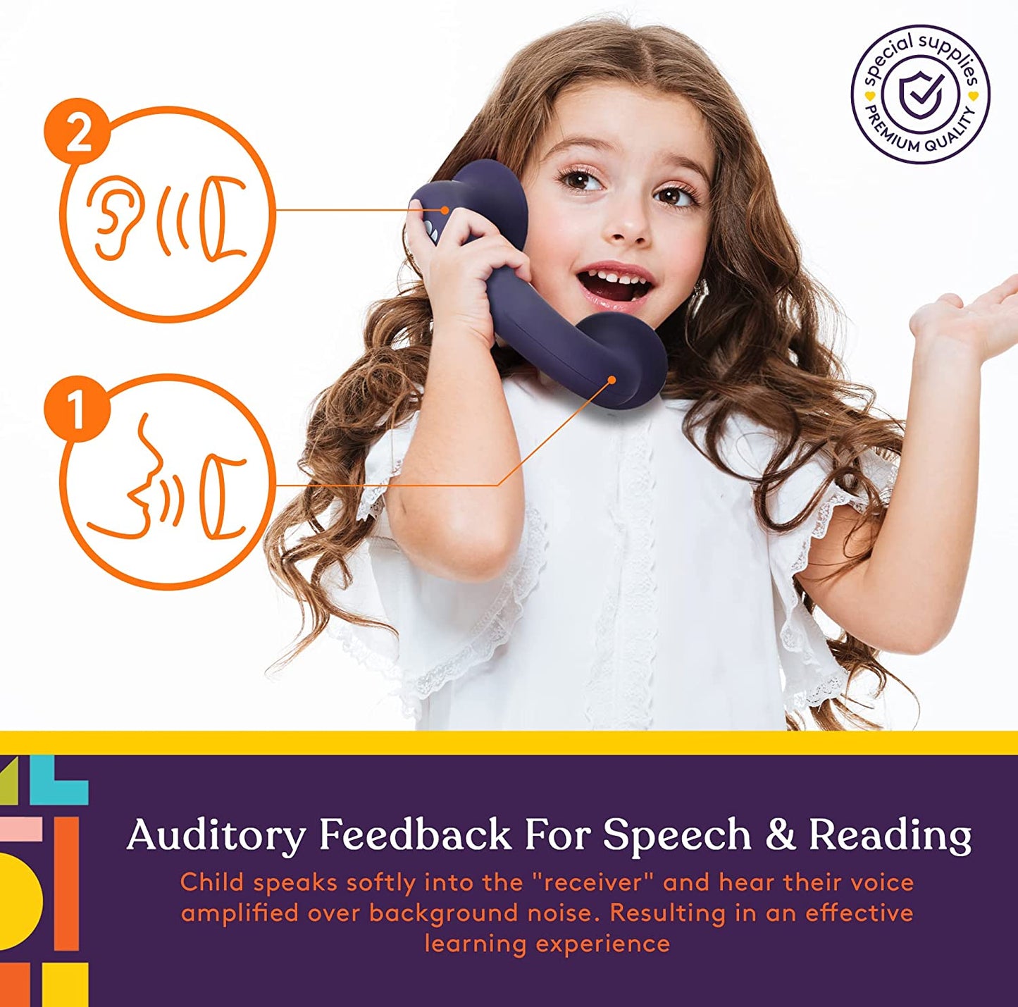 Phone Buddy Auditory Feedback Reading Phones for Classroom, Home PVC Phone Speech Therapy Communication Device for Kids and Adults, Accelerate Reading Fluency W/ 4 Pack Phonic Phones