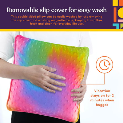 Vibrating Pillow Sensory Pressure Activated for Kids and Adults, 12” x 12” Plush Minky Soft Cover, Colorful