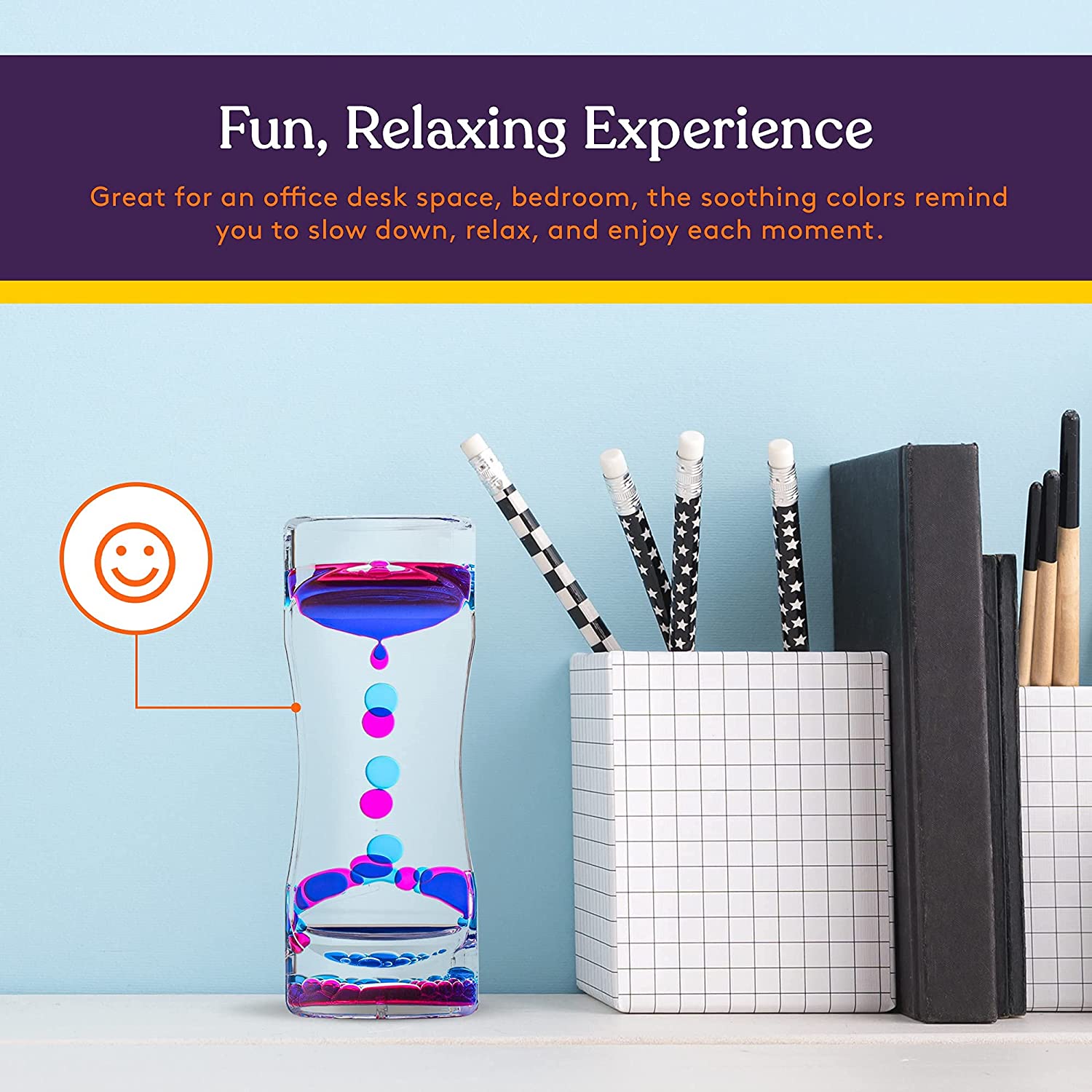 Special Supplies Liquid Motion Bubbler Toy (1-Pack) Colorful Hourglass Timer with Droplet Movement, Bedroom, Kitchen, Bathroom Sensory Play, Cool Home or Desk Decor (Purple)