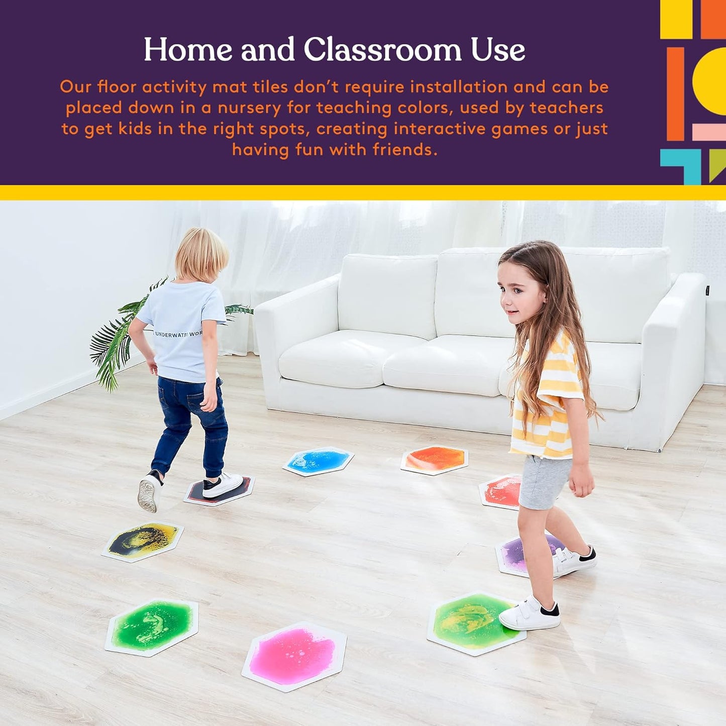 Hexagon Floor Liquid Tiles for Kids, Set of 9