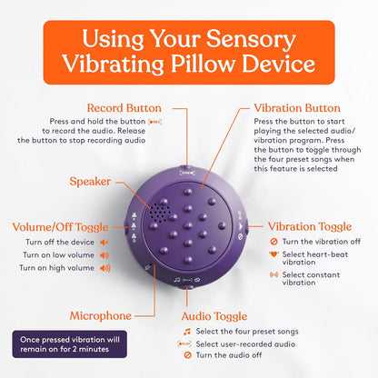 Sensory Vibrating Pillow for Kids and Adults 12" Plush Velvet Soft Cover with Textured Therapy Stimulation  HUG TO ACTIVATE   Purple
