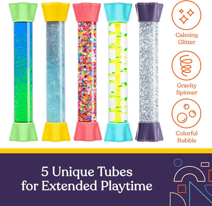 Liquid Motion Bubbler Toy Cool Tubes 5-Pack Colorful Hourglass Timer with Droplet Movement, Bedroom, Sensory Play, Cool Home or School