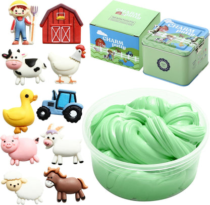 Sensory Therapy Putty for Kids and Adults with 10 Cute Charms - Resistive Hand Exercise Stress Relief Therapy Putty, Five Ounces of Each Putty (Farm Set - Strength: Soft)