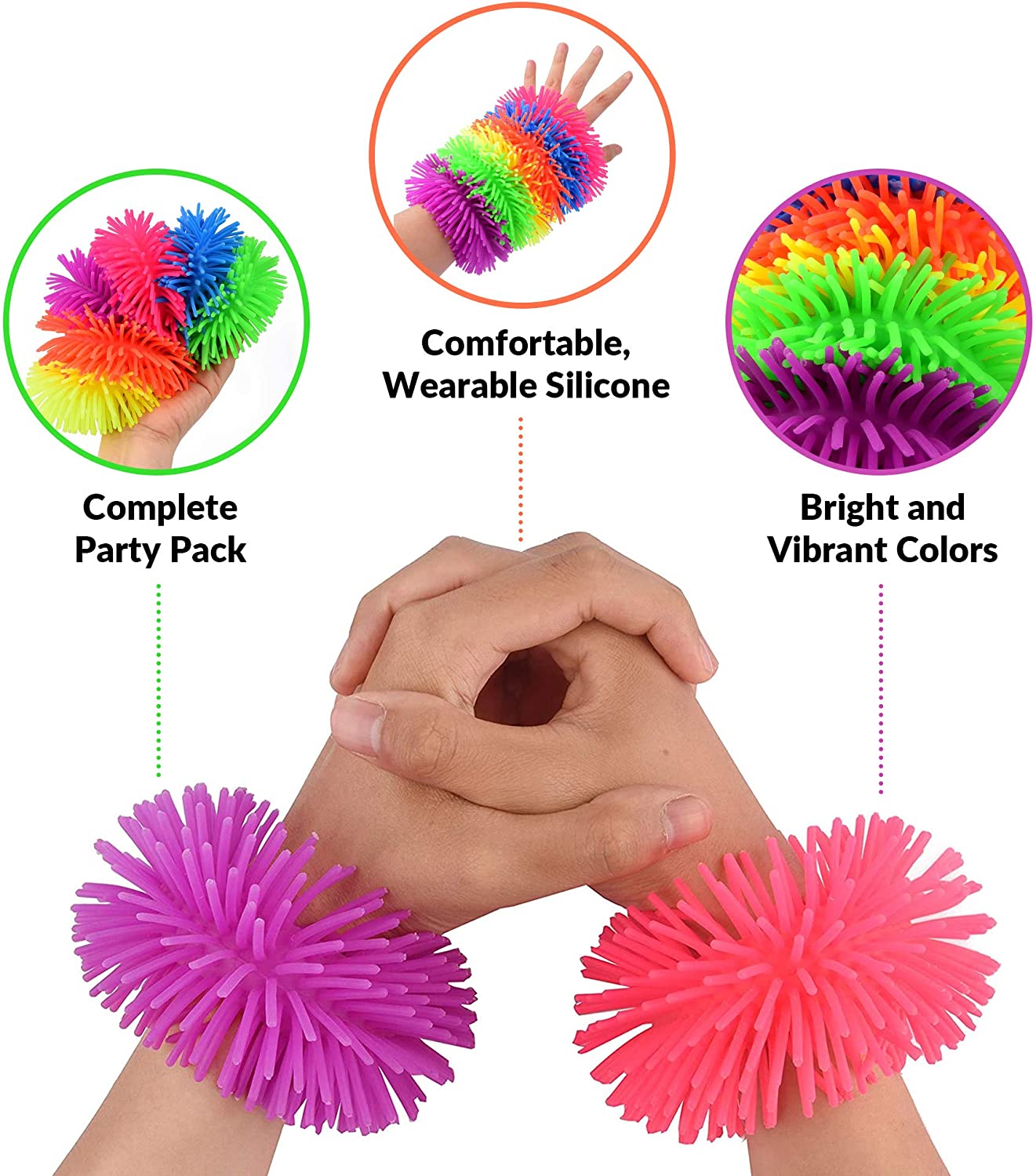 Squishy Fuzzy Band Bracelets for Kids, 6 Pack