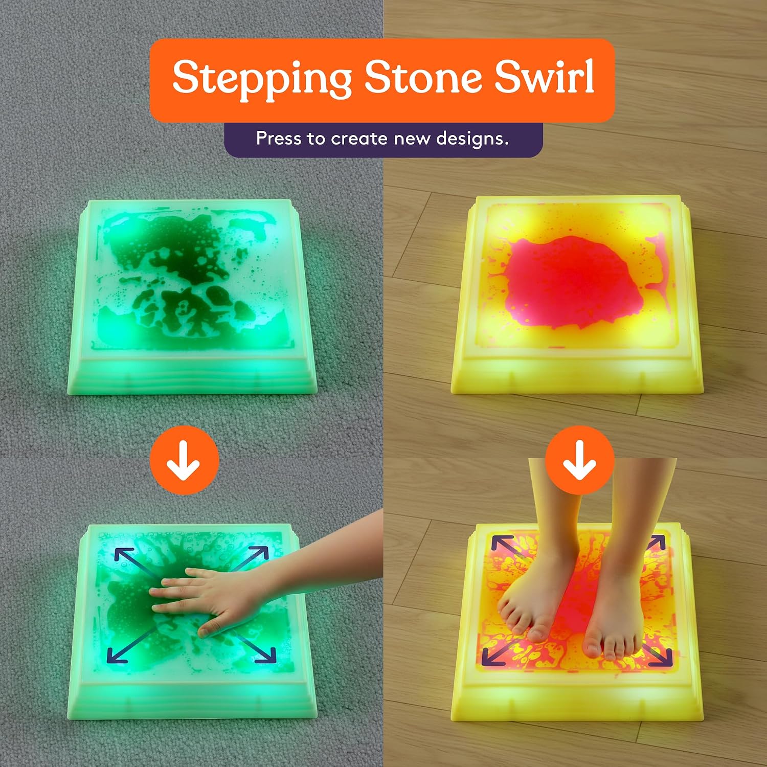 Special Supplies Liquid Gel LED Stepping Stones for Kids - Light-Up Circle Balance Blocks - Promote Coordination, Balance, Strength for Toddlers & Children - Durable Non-Slip Rubber, Safe Indoor & Outdoor Play - 4 Pack