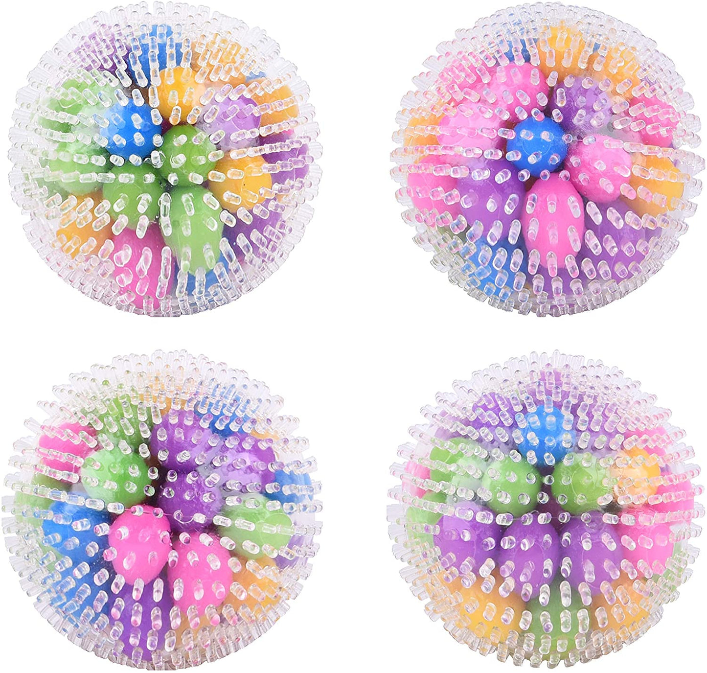 Squishy Spiky Stress Ball (4-Pack) Color Sensory Toy Fun for Kids and Adults