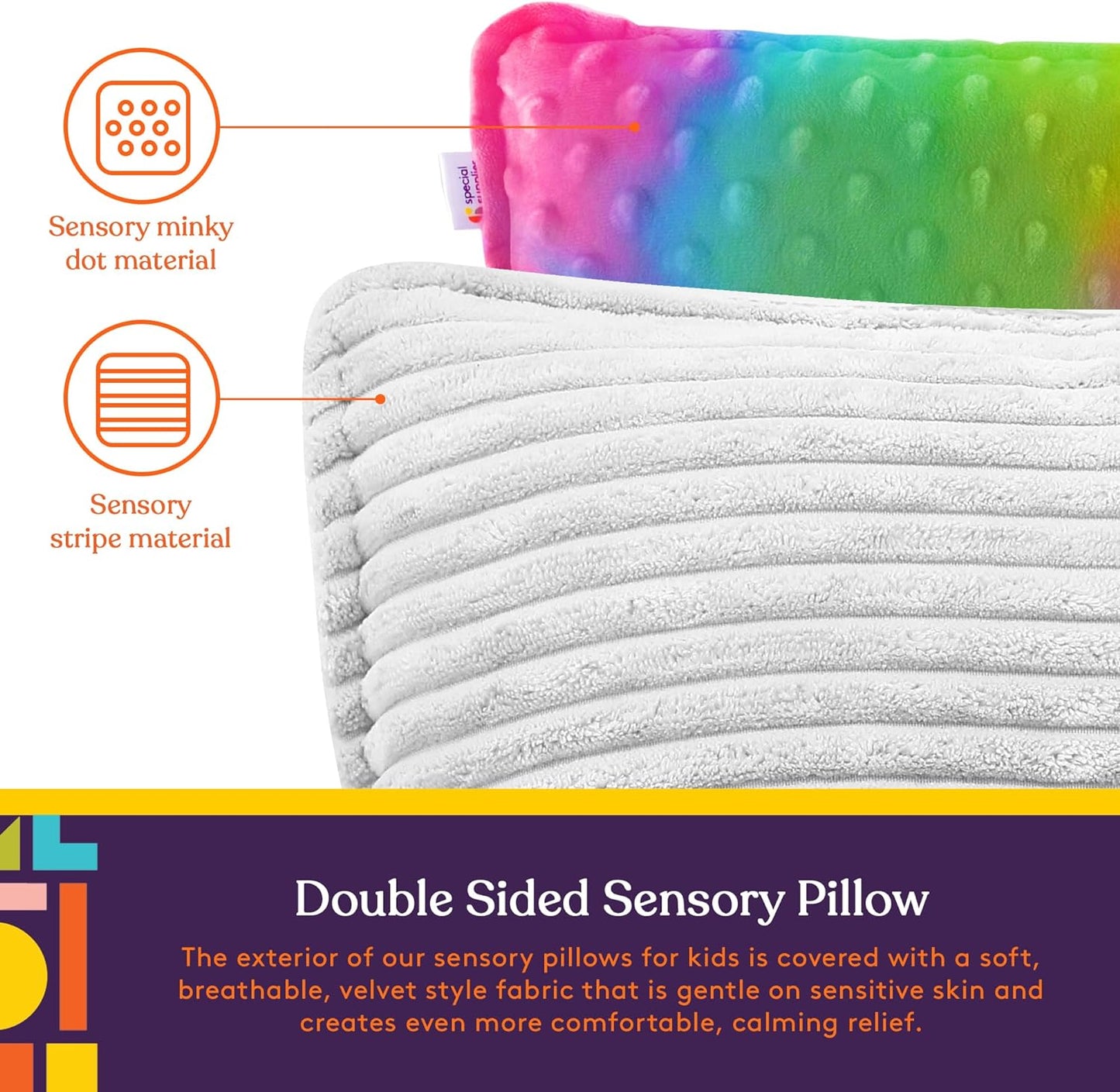 Vibrating Pillow Sensory Pressure Activated for Kids and Adults, 12” x 12” Plush Minky Soft Cover, Colorful