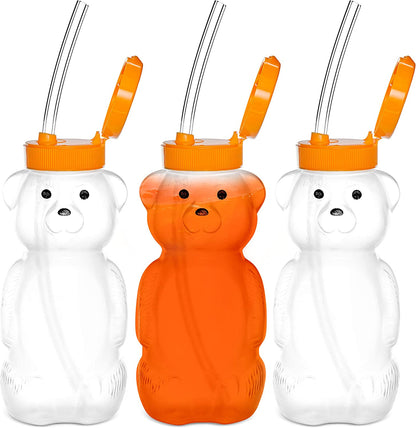 3-pack Juice Bear Bottle Drinking Cup with Long Straws (8 Ounces)