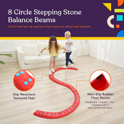 Wavy Circle Balance Beams Stepping Stones for Kids, 8 Pc