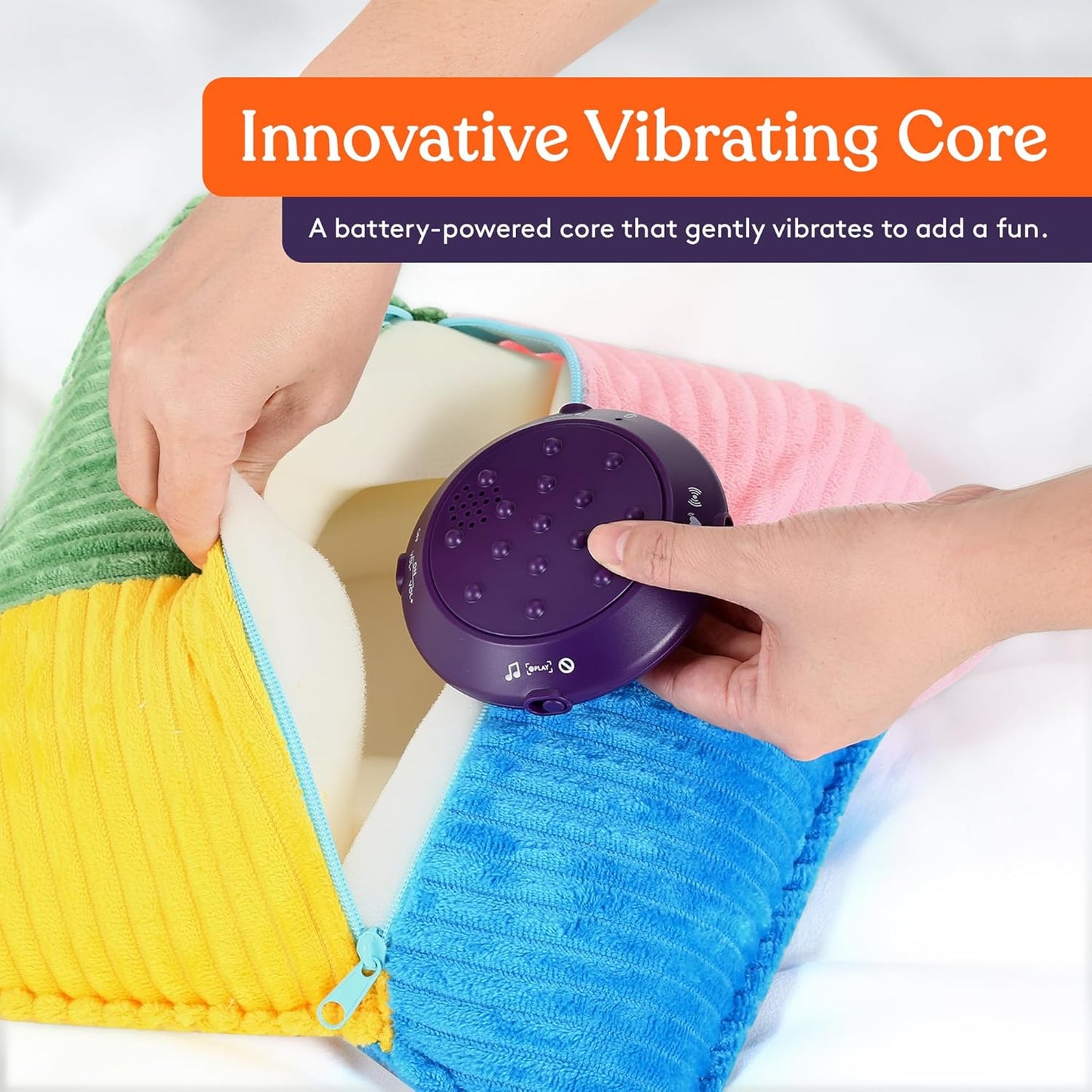 Special Supplies Vibrating Pillow Sensory Pressure Activated Calm for Kids and Adults, 13” Plush Soft Cover with Textured Therapy Stimulation Bumps- 3 Vibration Modes, Music & Voice Recording