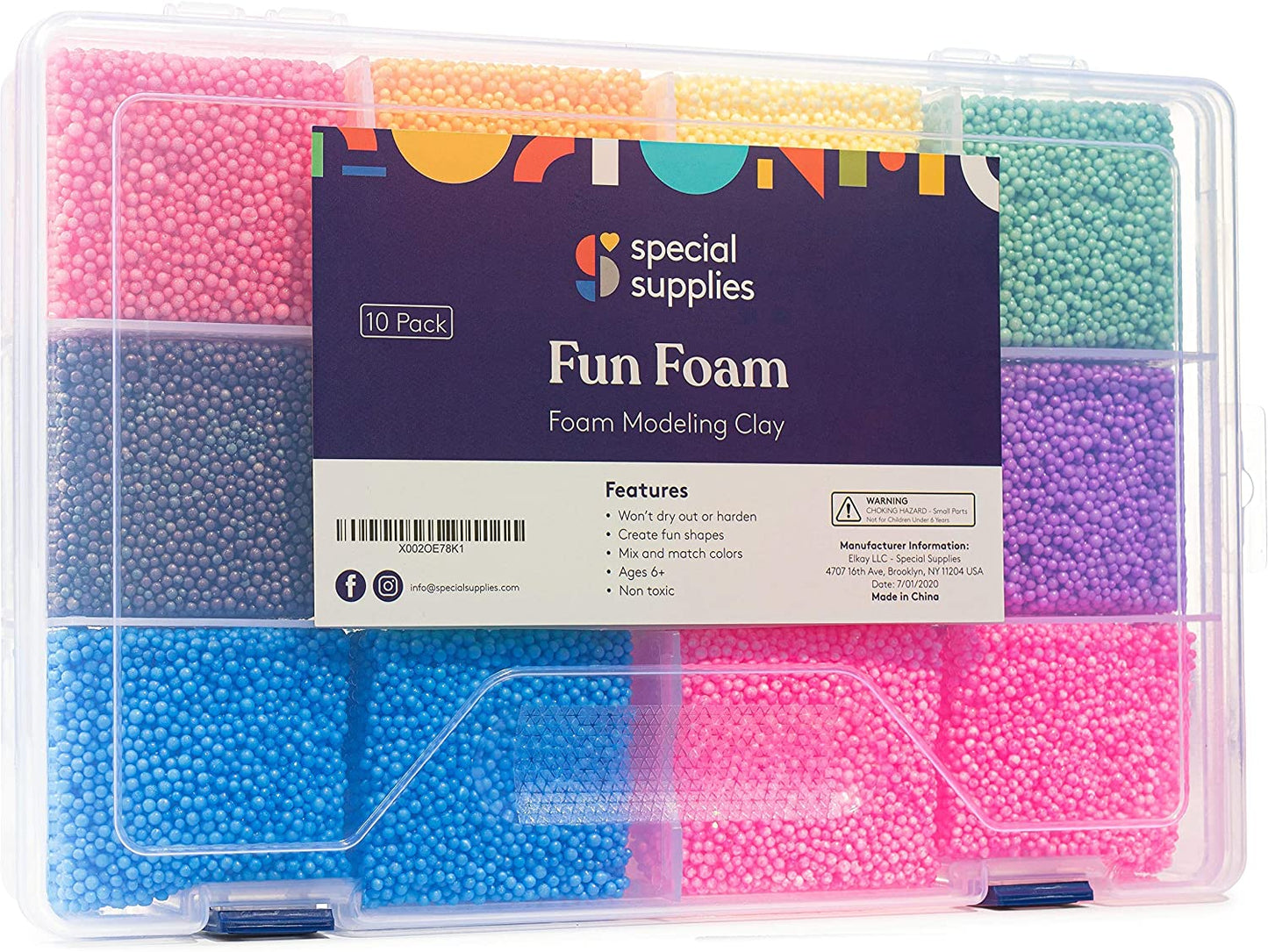 FUN FOAM Modeling Play Beads Play Kit (10 Blocks) - Reusable Container