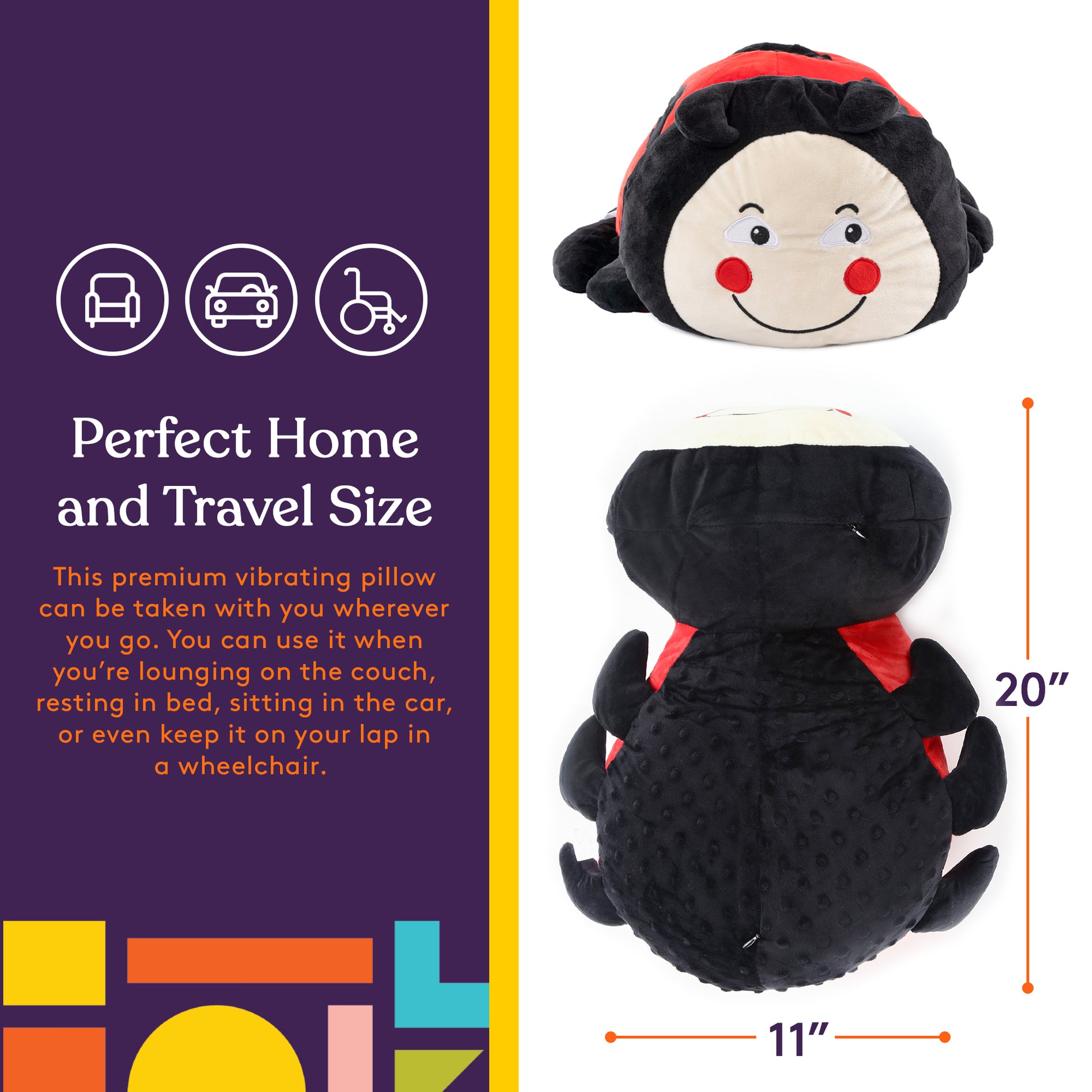 Special Supplies Ladybug Sensory Vibrating Pillow Pressure Activated for Kids and Adults Plush Minky Soft with Textured Therapy Stimulation Bumps Special Supplies Ladybug Sensory Vibrating Pillow Pressure Activated for Kids and Adults Plush Minky Soft with Textured Therapy Stimulation Bumps