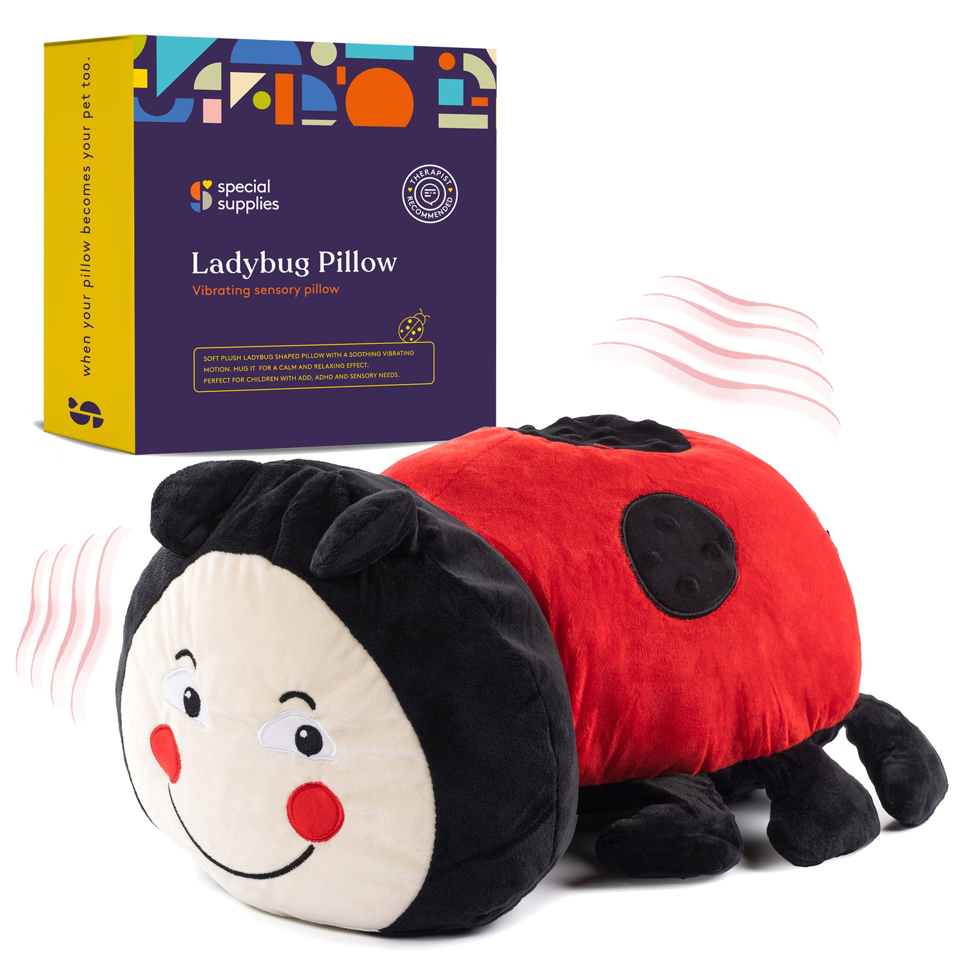 Special Supplies Ladybug Sensory Vibrating Pillow Pressure Activated for Kids and Adults Plush Minky Soft with Textured Therapy Stimulation Bumps Special Supplies Ladybug Sensory Vibrating Pillow Pressure Activated for Kids and Adults Plush Minky Soft with Textured Therapy Stimulation Bumps