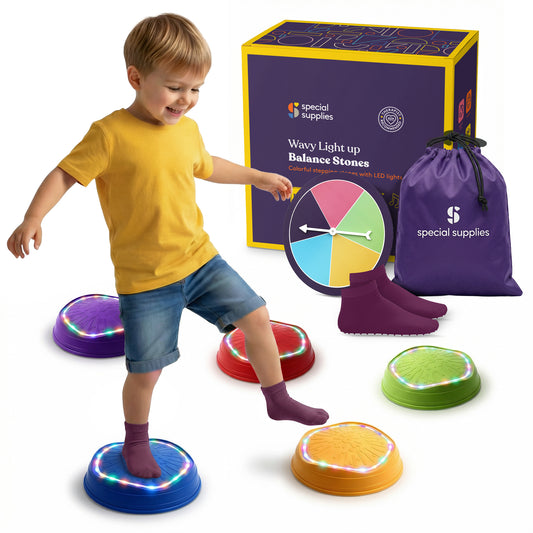 Special Supplies Musical LED Stepping Stones for Kids Balance Blocks Promote Coordination, Balance, Strength Child Safe Rubber, Set of 5