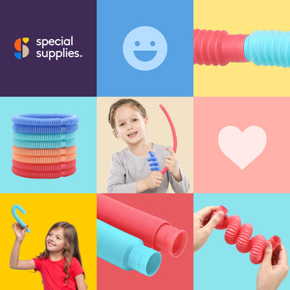 Fun Pull and Pop Tubes for Kids Stretch, Bend, Build, and Connect Toy, Provide Tactile and Auditory Sensory Play, Colorful, Heavy-Duty Plastic by Special Supplies: 8-Pack