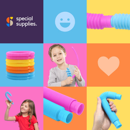 Fun Pull and Pop Tubes for Kids Stretch, Bend, Build, and Connect Toy, Provide Tactile and Auditory Sensory Play, Colorful, Heavy-Duty Plastic by Special Supplies: 8-Pack