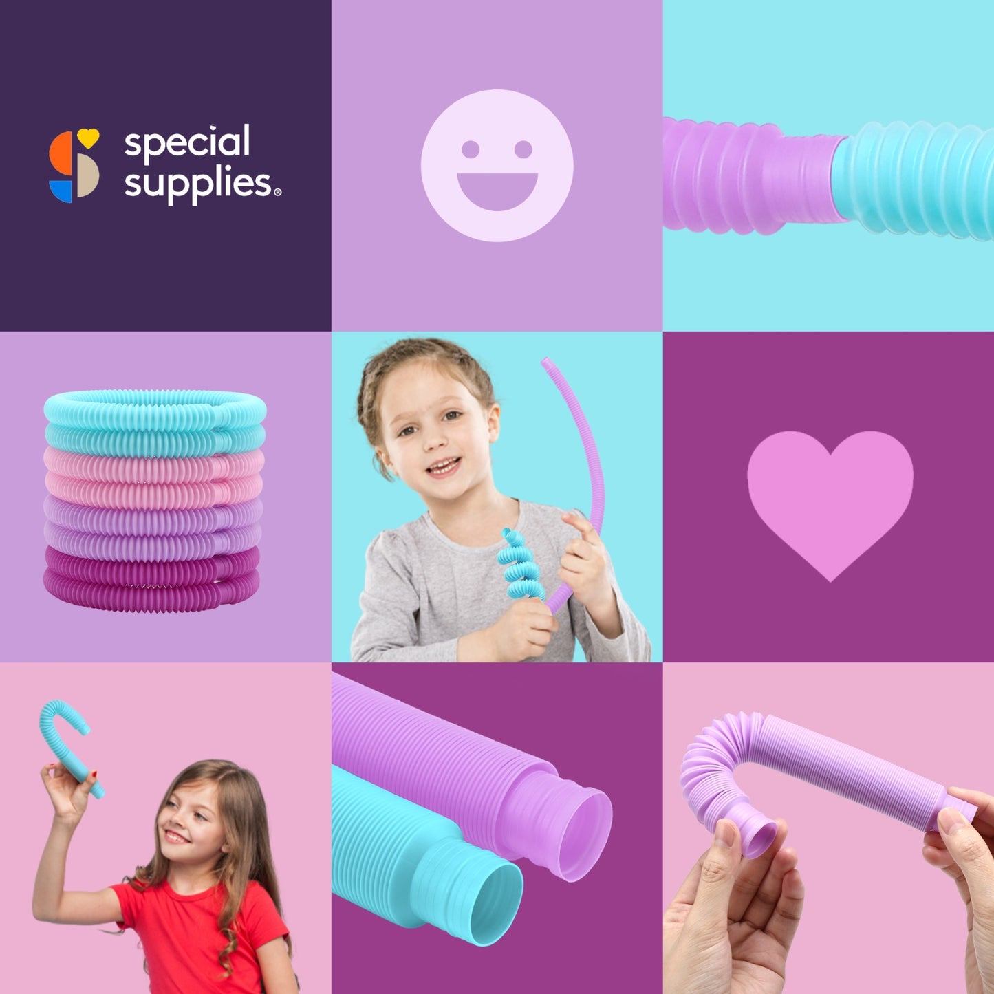 Fun Pull and Pop Tubes for Kids Stretch, Bend, Build, and Connect Toy, Provide Tactile and Auditory Sensory Play, Colorful, Heavy-Duty Plastic by Special Supplies: 8-Pack