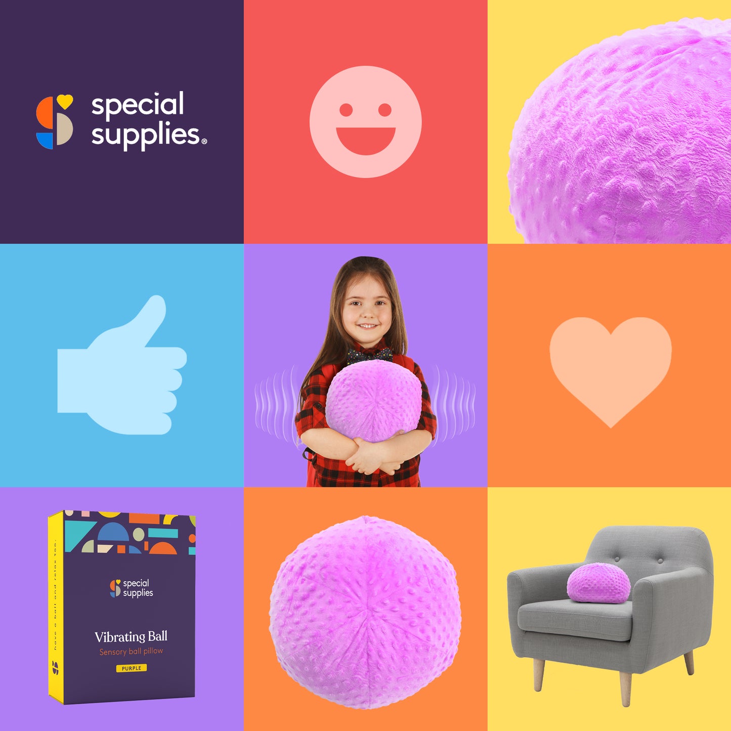 Vibrating Ball Pillow Sensory Pressure Activated for Kids and Adults