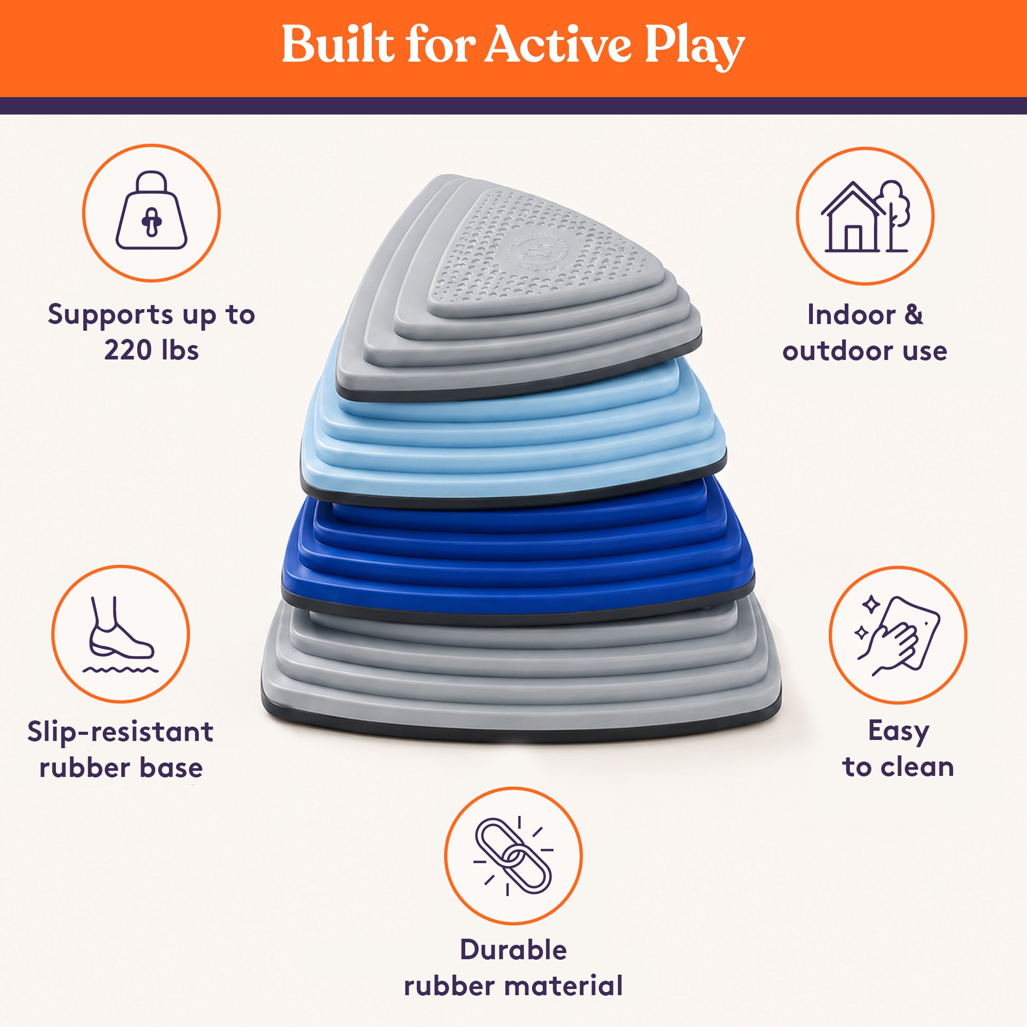 Special Supplies 10 Stepping Stones for Kids Indoor and Outdoor Balance Blocks Promote Coordination, Balance Strength Child Safe Rubber, Non-Slip Edging